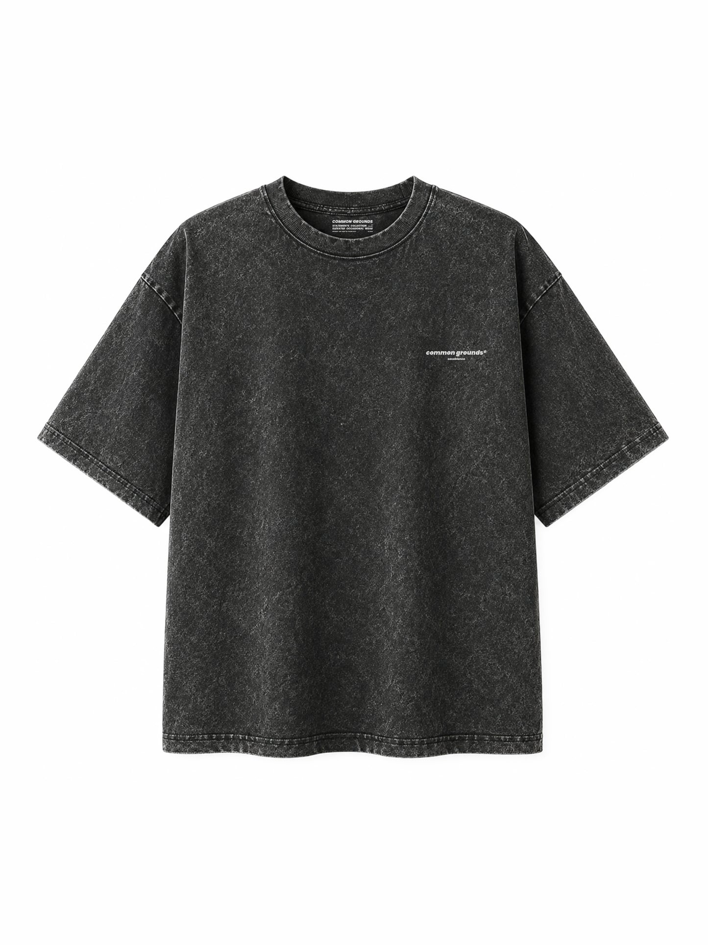 Black acid wash tee “Quality in Motion” by CG STUDIO