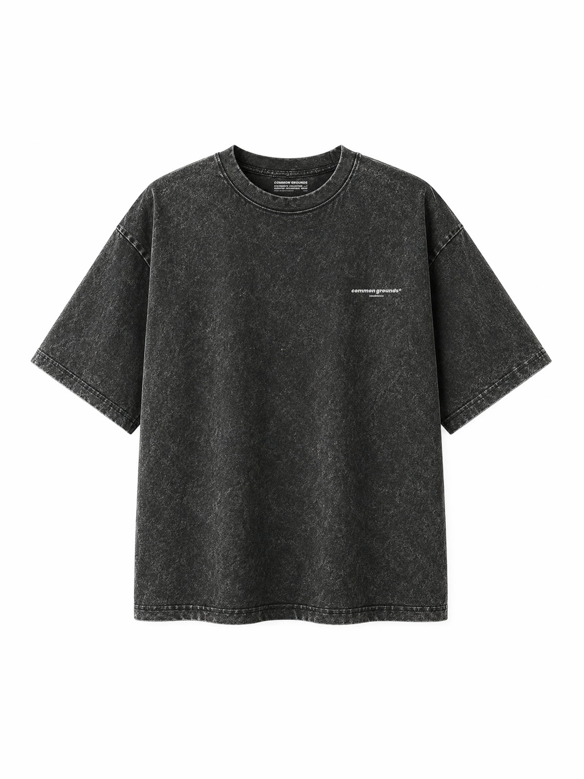 Black acid wash tee “Quality in Motion” by CG STUDIO
