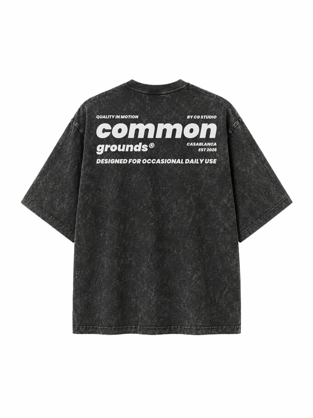 Black acid wash tee “Quality in Motion” by CG STUDIO