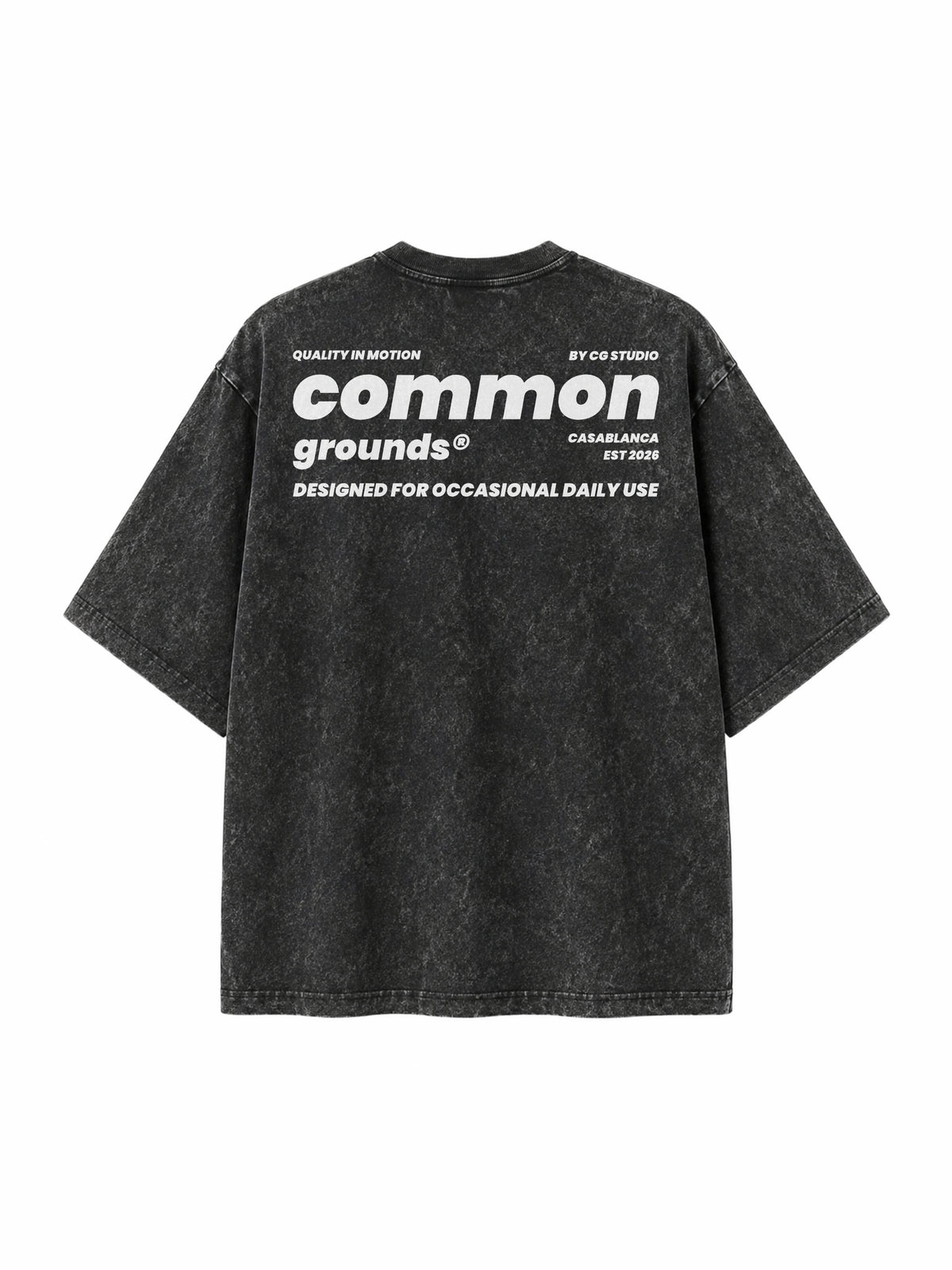 Black acid wash tee “Quality in Motion” by CG STUDIO